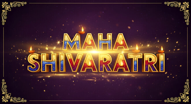 Maha shivratri festive typography design with golden letters glowing lamps luxury hindu celebration devotion spirituality culture divine joy and elegant holiday background