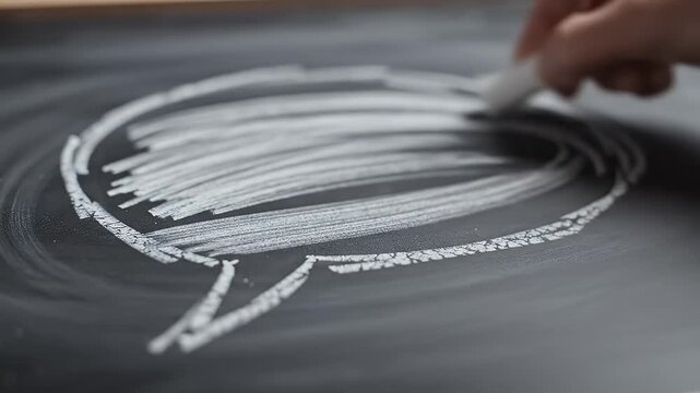 Chalk Speech Bubble Drawn On A Dark Chalkboard Background With Chalk Dust Texture