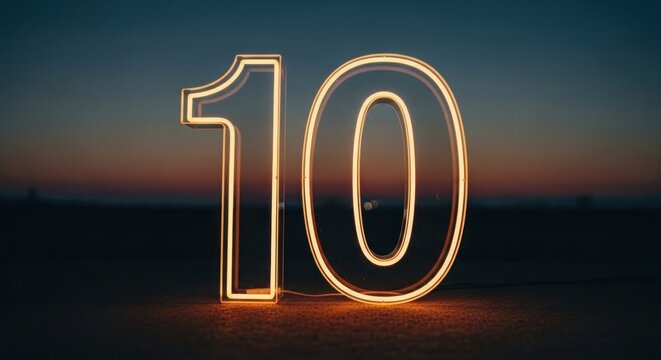 Lit numeral "10" against dusk sky
