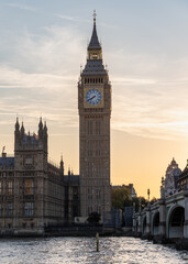 Obraz premium View of iconic Big Ben and the Palace of Westminster at sunset, London, England