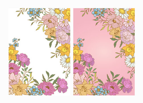 Floral frame banner, flower greeting card. Vector banner template with flowers. Floral background template