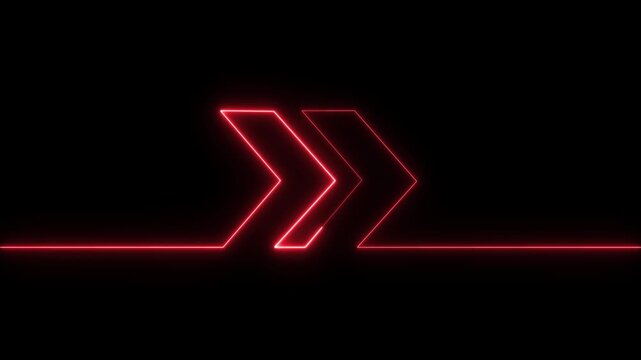 Neon arrow right direction concept. Arrow pointing right side, beautiful right side neon arrow icon animation on black background.