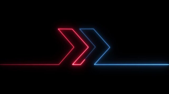 Neon arrow right direction concept. Arrow pointing right side, beautiful right side neon arrow icon animation on black background.