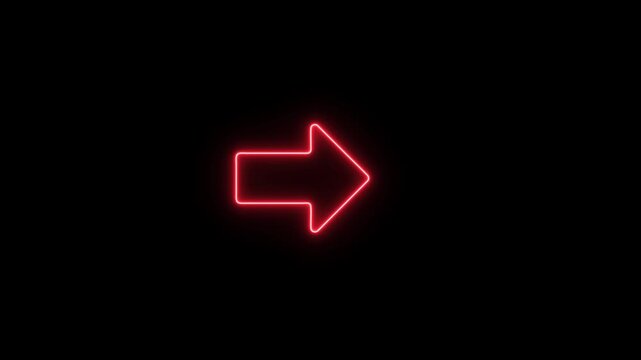 Neon arrow left to right direction concept. Arrow pointing right side, beautiful right side neon arrow icon animation on black background.