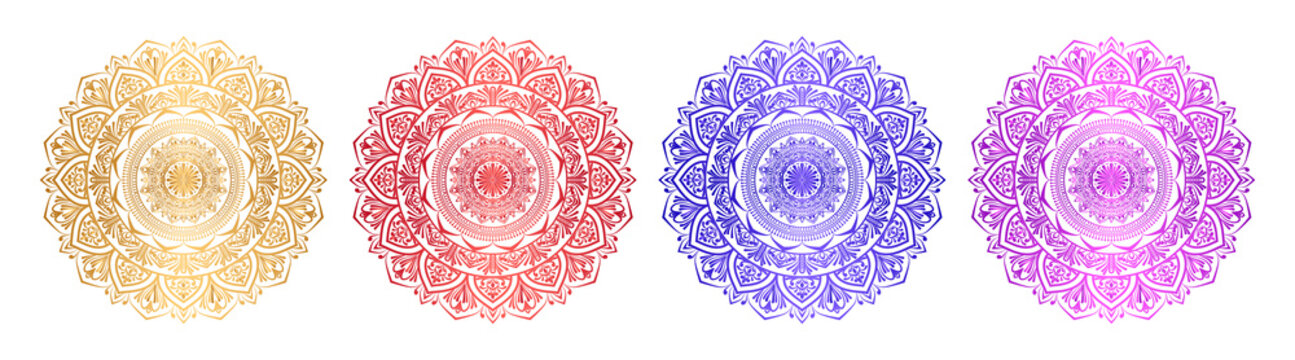 Indian flower set mandala art with luxury golden circle frame transparent vintage gold circular pattern