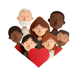 Diverse People United by Heart, Community and Love Concept Illustration  isolated on White or transparent background