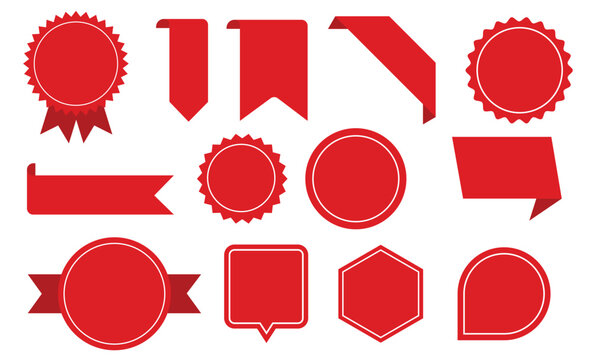 Red Badge, Ribbon, and Label Shape Icon Set for Promotion and Marketing Design