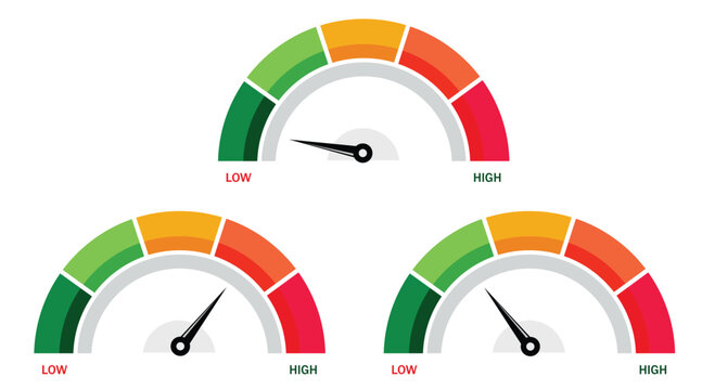 Performance Gauge Meter Set from Low to High for Business and Analytics Design