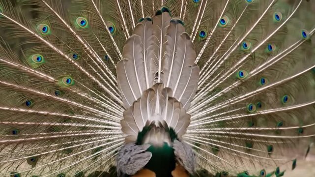 Peacock Shaking Tail Feathers for Display and Mating Dance