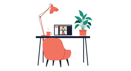 Fototapeta premium Minimalist illustration of a desk lamp coffee and chair