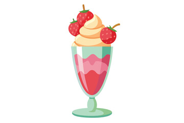 strawberry ice cream dessert sundae glass vector on white background