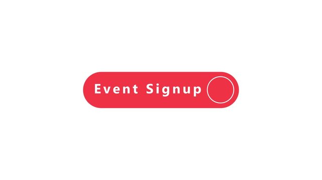 Red rounded button with text Event Signup and a circular outline on white background registration join