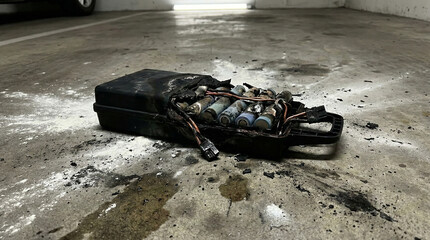 Fototapeta premium Burned Battery Pack Explosion Aftermath