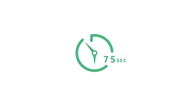 Green 75 Second Timer Icon with Clock Hand on White Background 75 seconds stopwatch