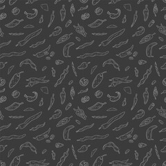 Hand drawn chili pepper seamless pattern, hot chili pattern vintage background