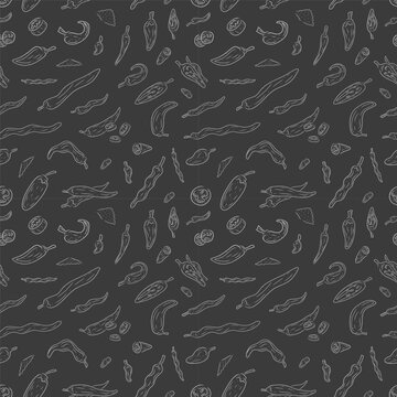 Hand drawn chili pepper seamless pattern, hot chili pattern vintage background