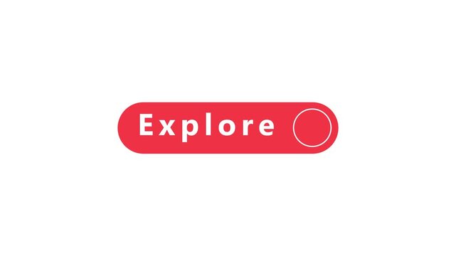 Red rounded rectangle button with white text Explore and a circular outline on a white background discovery