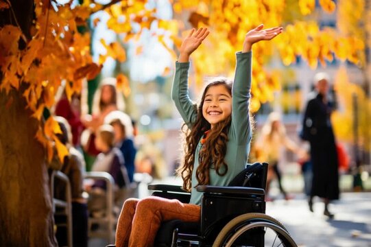 Girl in a wheelchair in the school yard