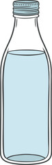 Obraz premium Simple cartoon of a glass bottle filled with light blue liquid water