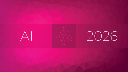 2026 Artificial intelligence. AI neural network digital brain machine deep learning processing big data analysis technology. Vector illustration. Geometry network pink gradient background