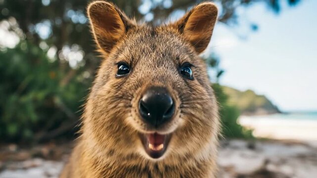 Quokka smiling looking at camera on Australian island