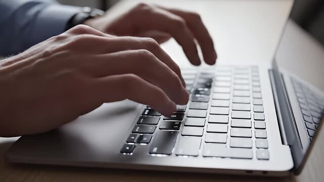 Typing on a laptop in a calm workspace