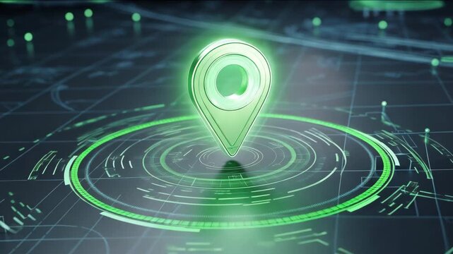 Futuristic digital location pin on virtual gps navigation map
