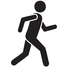 Black silhouette of a person running or walking, isolated on white background.