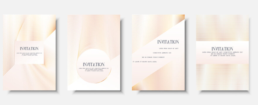 Set golden luxury invitation white Template card, Premium geometric gold line frame typography design, Elegant background for advertising, wedding, gala, grand opening, invitation, layout