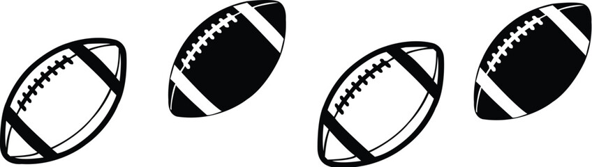 Obraz premium Simple set of 4 American football gridiron balls, clean vector style, isolated on white background, perfect for sports illustrations, team graphics, athletic marketing, and football-themed content.