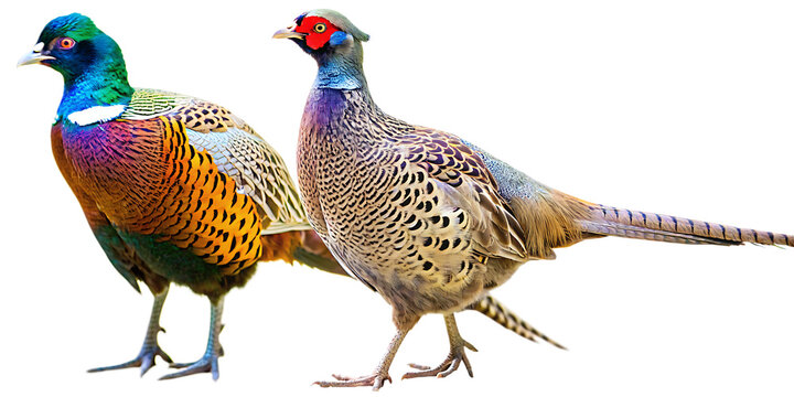 Male and female pheasants on white background isolated on a transparent background