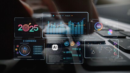 Obraz premium Data analytics and big data strategy for real-time analytics, predictive data modeling, business intelligence analytics, and data-driven decision-making in modern digital businesses. Muxer