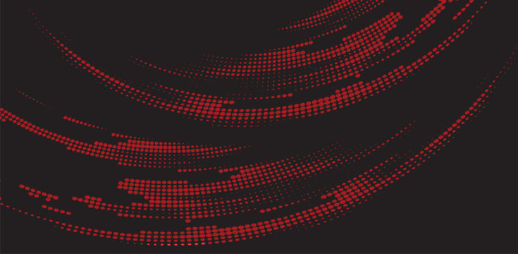 Red digital wave dots on dark background creating dynamic abstract technology visual rhythm