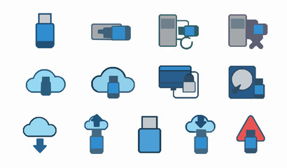 USB flash disk and data storage icon set for tech infographic design