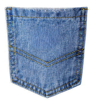 Blue denim jean back pocket isolated with yellow stitching