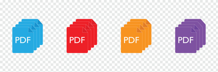 Collection of pdf icons | pdf icon sheet | black, white and red pdf and paper symbols with different corners. Vector Illustration. Vector illustration EPS 10 .