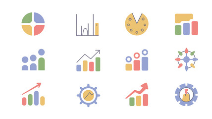 Fototapeta premium Colorful Analytics and Business Growth Icons Set for Dashboard UI Design.