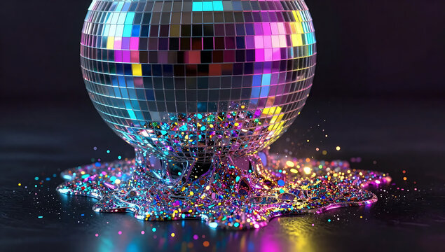 Vibrant disco ball shattering into colorful confetti explosion