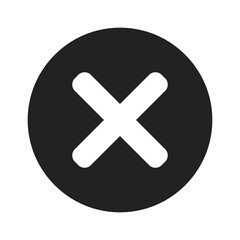 Obraz premium A bold black circular icon featuring a prominent white cross at the center, symbolizing closure or cancellation.