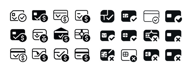 Fototapeta premium Set of 24 payment method icons featuring checks, cards, and coins