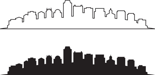 Obraz premium Black and white silhouette skyline of city buildings with varied architectural styles