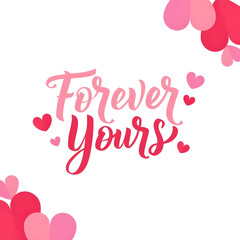Obraz premium Forever Yours Romantic Lettering with Pink Hearts Design