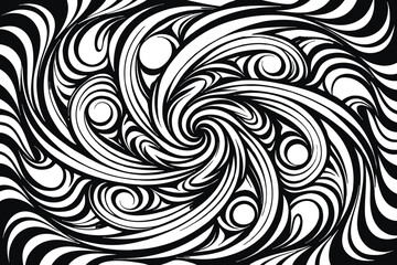 Fototapeta premium Black and white swirling abstract pattern with curved lines and circles swirling pattern
