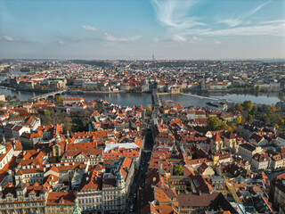 Naklejka premium Aerial Panoramic View of Prague with Charles Bridge