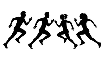 Four runners in motion isolated on transparent background