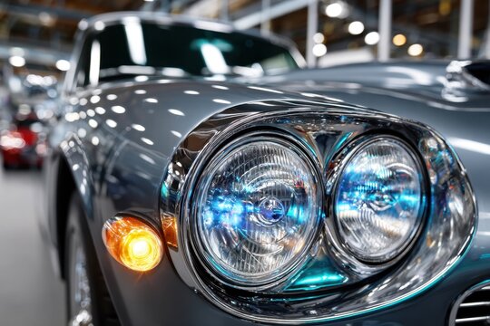 Close Up View of Classic Car Headlights and Turn Signal