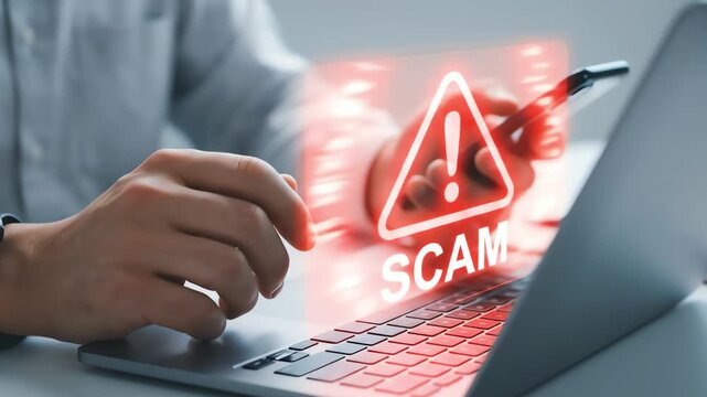 Warning of online scam: user encountering digital fraud while using laptop and mobile phone