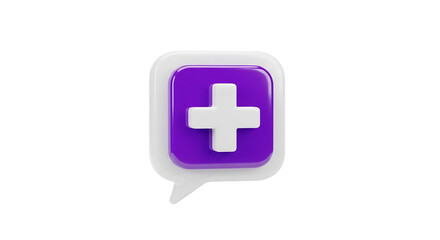 Obraz premium A purple and white plus sign in a speech bubble on transparent background