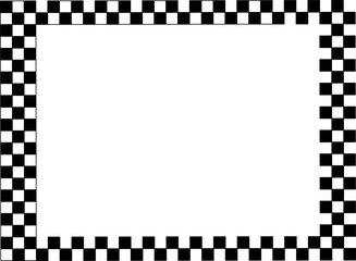 Black and white pixel checkered frame background with empty center space, retro digital border design for text, posters, banners and layouts.