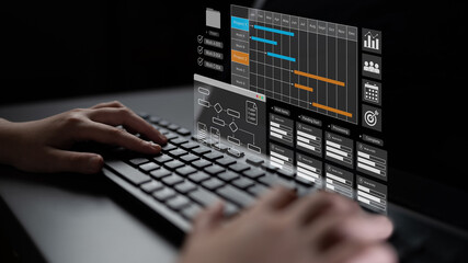 Gantt chart displaying project timelines, task progress, and workflow management in a business...